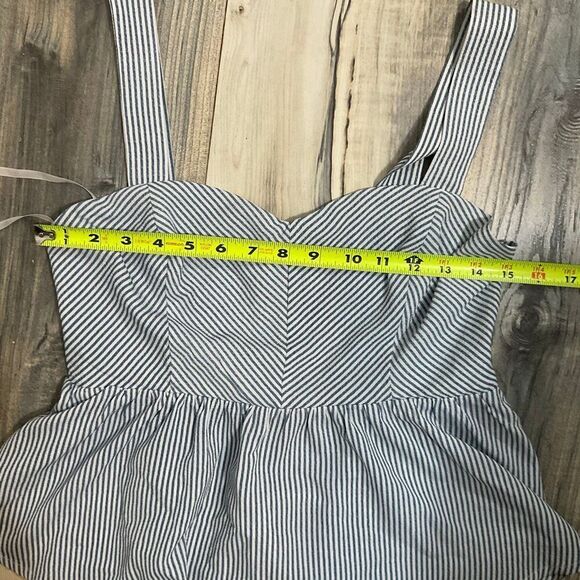 Monteau Los Angeles, navy blue and white striped peplum top, size large - Picture 7 of 7